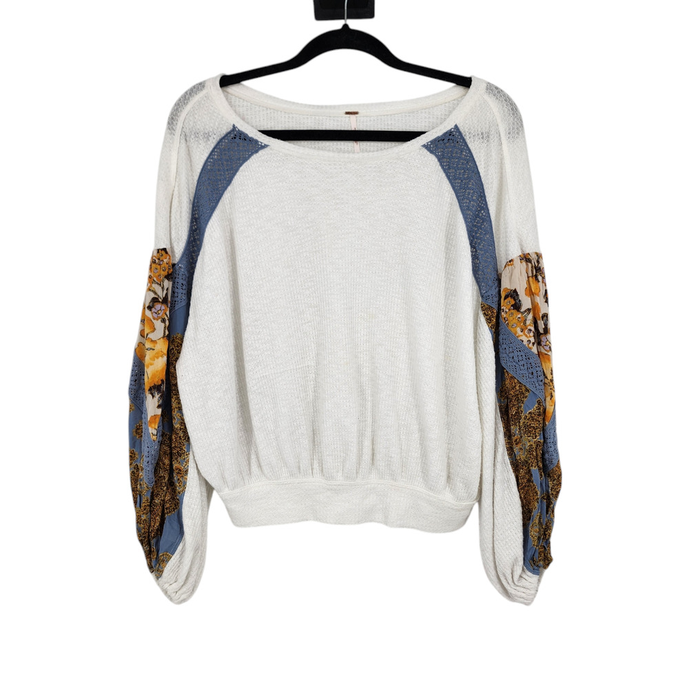 Free People Casual Clash Floral Thermal Balloon Long Sleeve Top Size XS